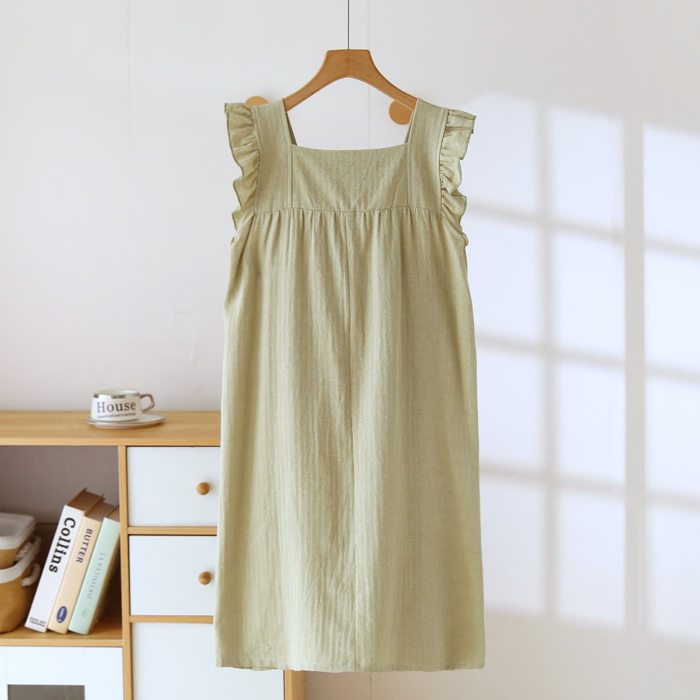 Robe d'intérieur en coton à encolure carrée et volants - image 4