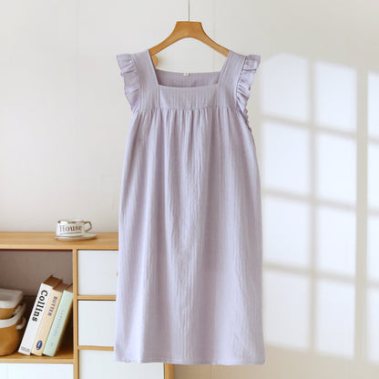 Robe d'intérieur en coton à encolure carrée et volants - Violet - XL - image 10