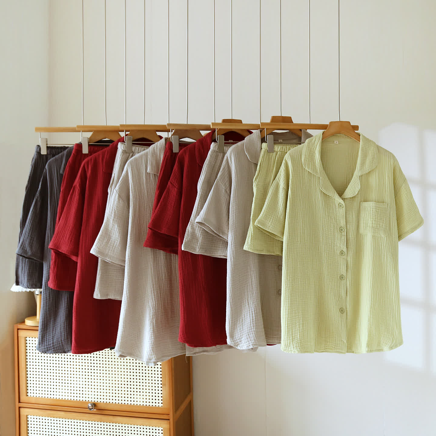 Ensemble de vêtements d'intérieur en gaze de coton avec patte de boutonnage - image 0