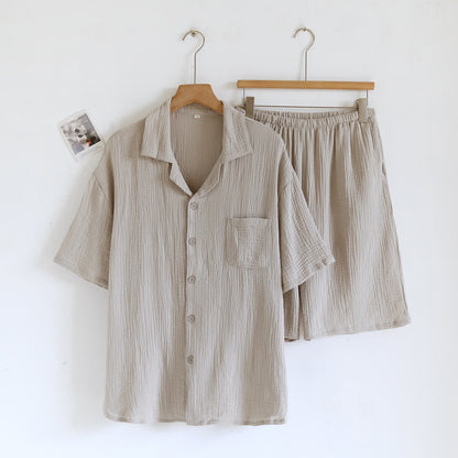 Ensemble de vêtements d'intérieur en gaze de coton avec patte de boutonnage - Gris - Taille XL homme - image 2