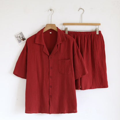 Ensemble de vêtements d'intérieur en gaze de coton avec patte de boutonnage - Rouge - Taille XL homme - image 5