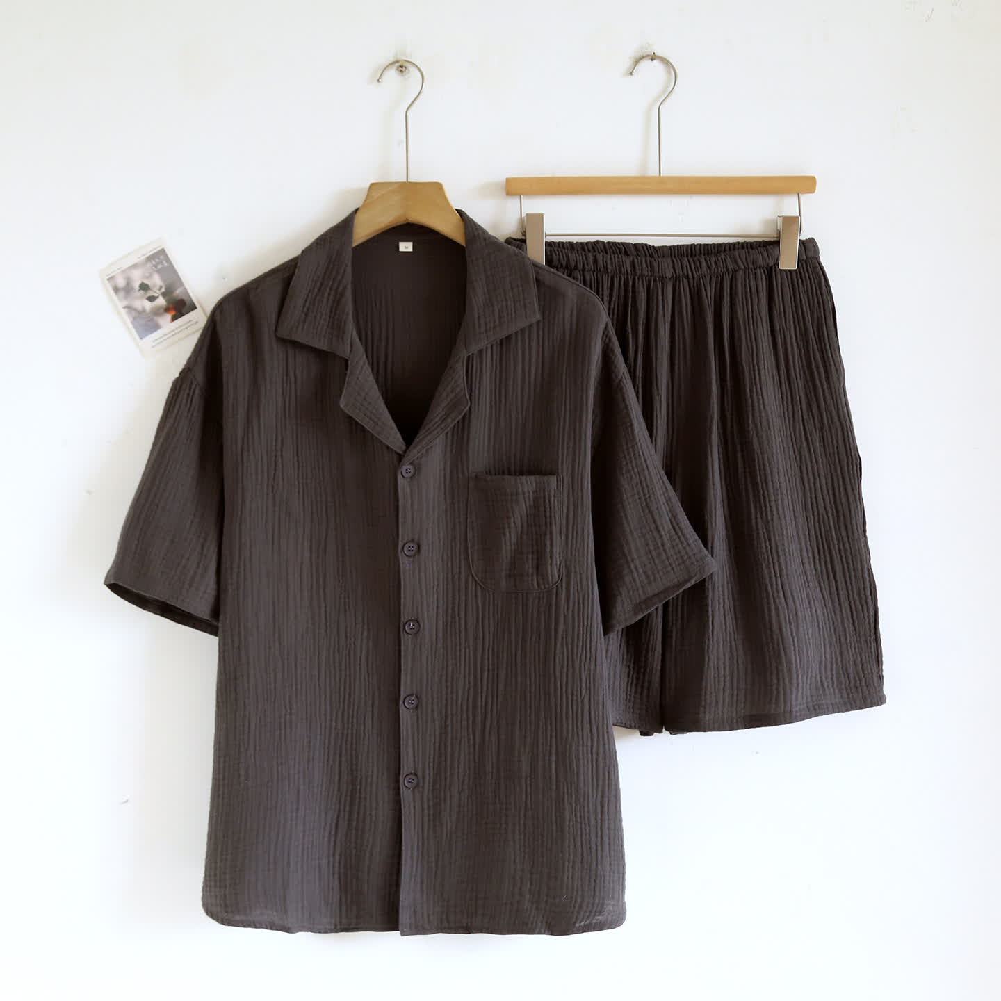Ensemble de vêtements d'intérieur en gaze de coton avec patte de boutonnage - Gris foncé - Taille XL homme - image 8