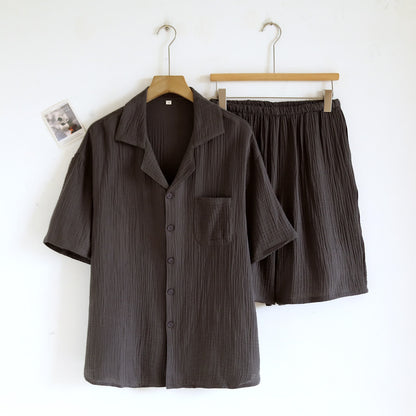 Ensemble de vêtements d'intérieur en gaze de coton avec patte de boutonnage - Gris foncé - Taille XL homme - image 8