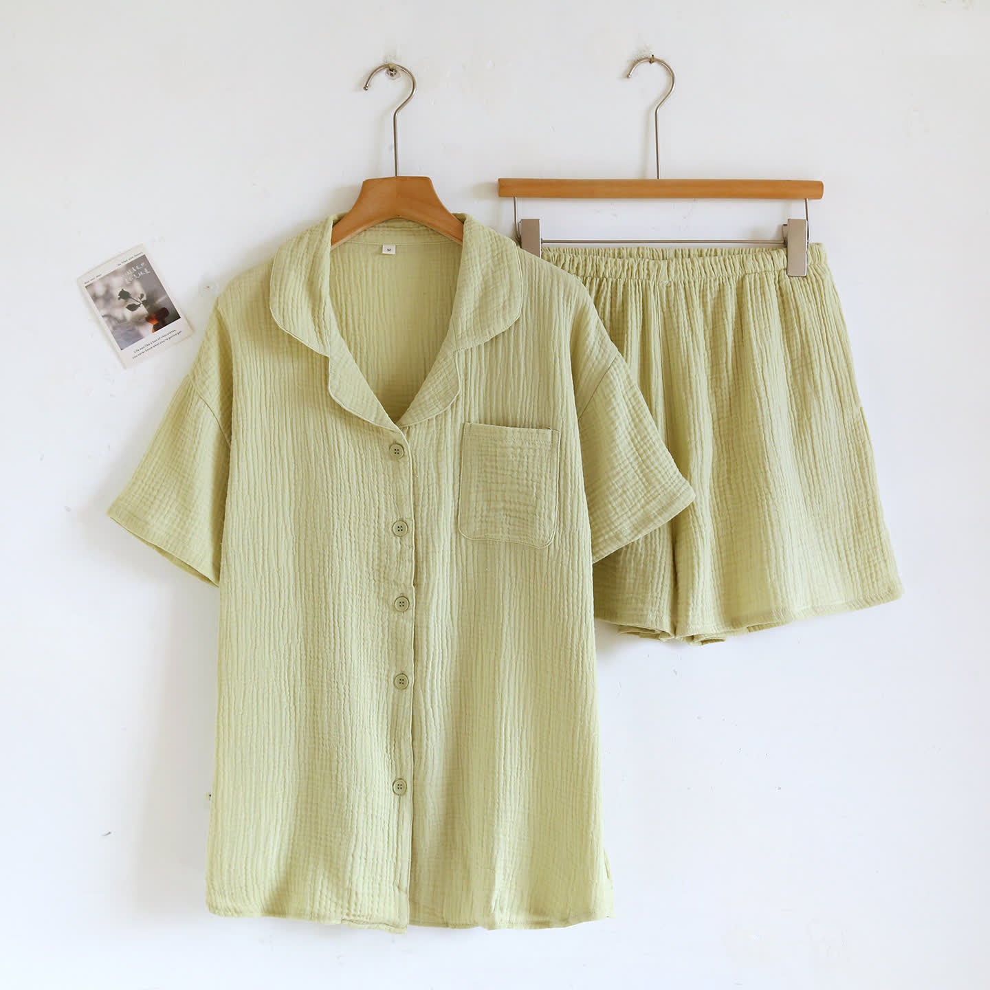 Ensemble de vêtements d'intérieur en gaze de coton avec patte de boutonnage - Vert matcha - Taille XL femme - image 10