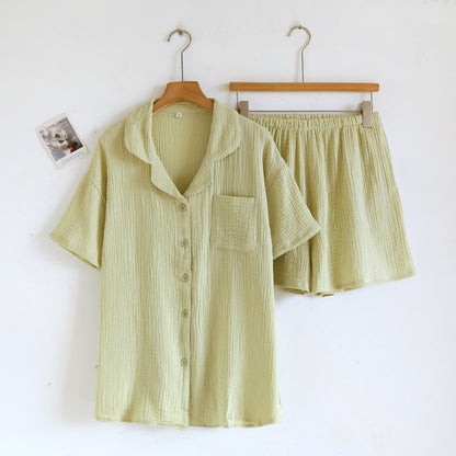Ensemble de vêtements d'intérieur en gaze de coton avec patte de boutonnage - Vert matcha - Taille XL femme - image 10