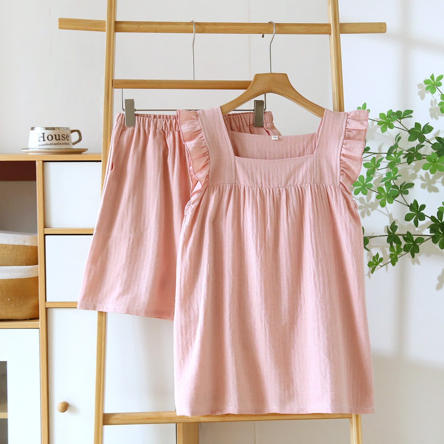 Ensemble lounge en coton avec bordure à volants aériens - Rose - XL - image 2
