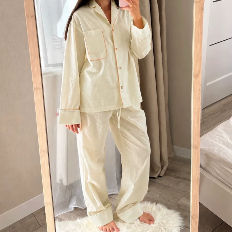 Ensemble pyjama minimaliste en coton à manches longues et poches - image 3