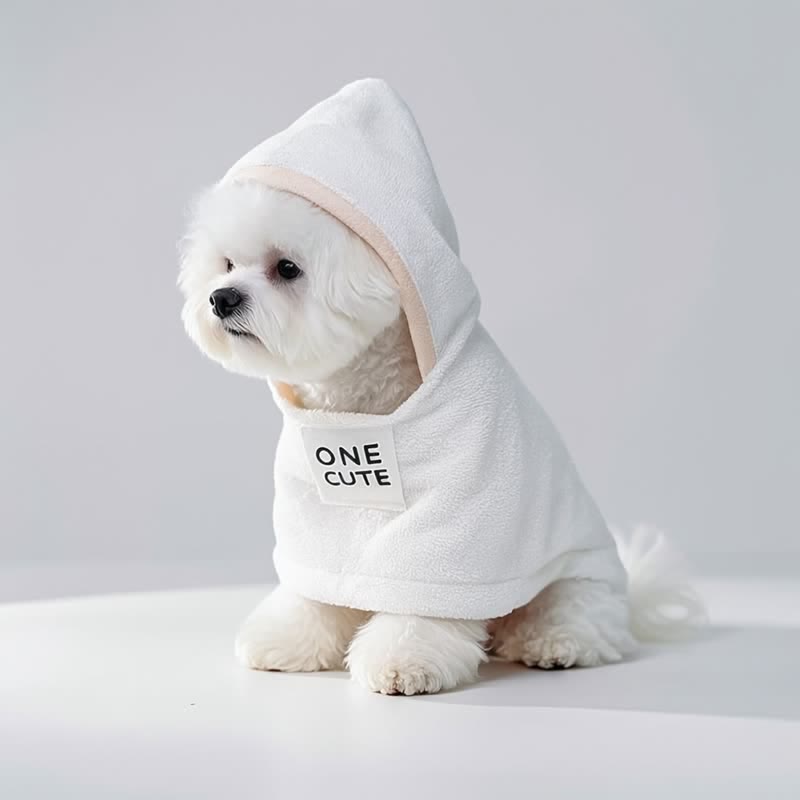Robe pour chien à capuche en coton éponge blanc Ownkoti - image 1