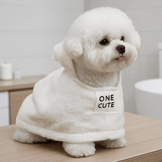 Robe pour chien à capuche en coton éponge blanc Ownkoti - Blanc - M - image 0
