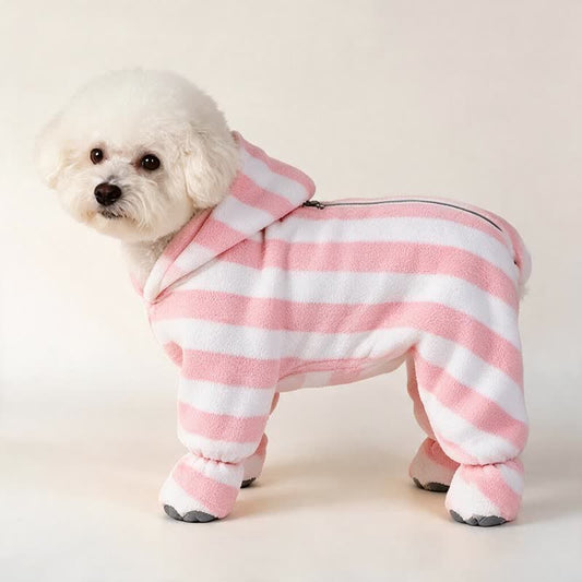 Peignoir de bain pour chien Ownkoti rose et blanc à rayures - image 0