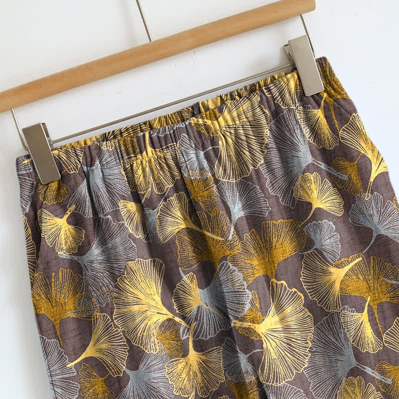 Ensemble de détente Ownkoti rétro en coton à motif feuille de ginkgo - image 7
