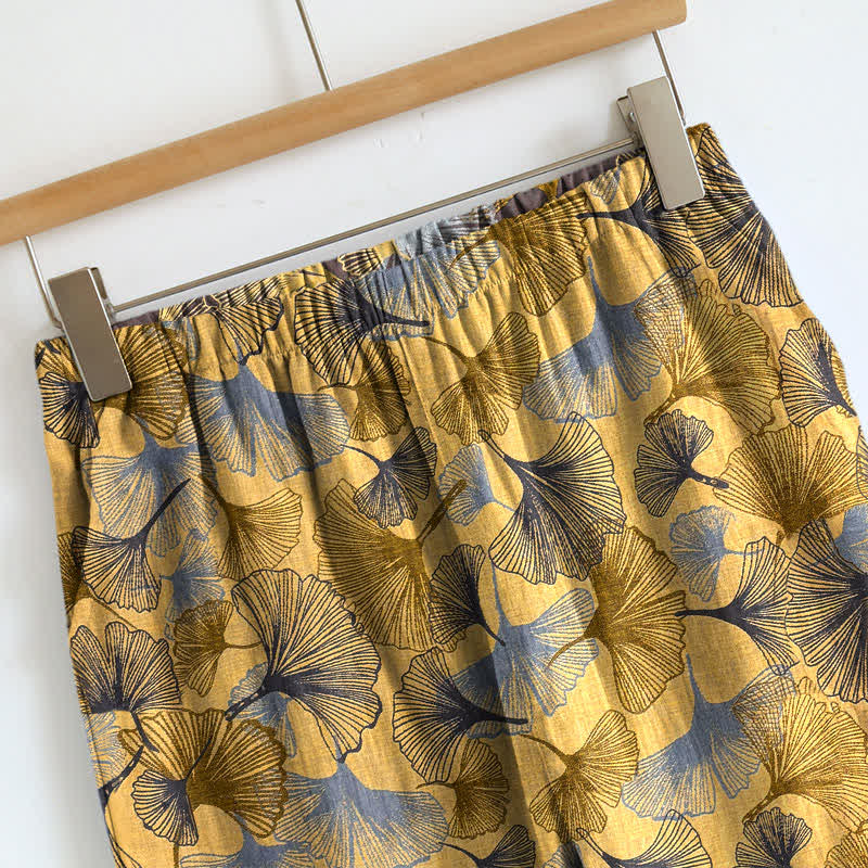 Ensemble de détente Ownkoti rétro en coton à motif feuille de ginkgo - image 3