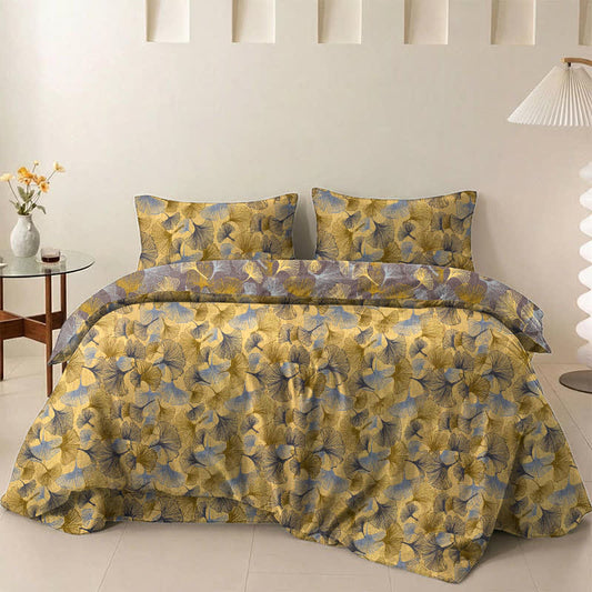 Parure de lit Ownkoti rétro en gaze de coton à feuilles de ginkgo - Jaune - 2 taies d'oreiller - 20 po x 37 po - image 0