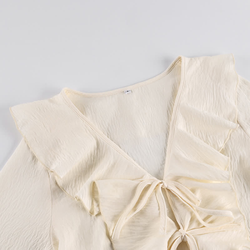 Ensemble de vêtements d'intérieur romantiques à volants et nœud sur le devant Ownkoti - image 2