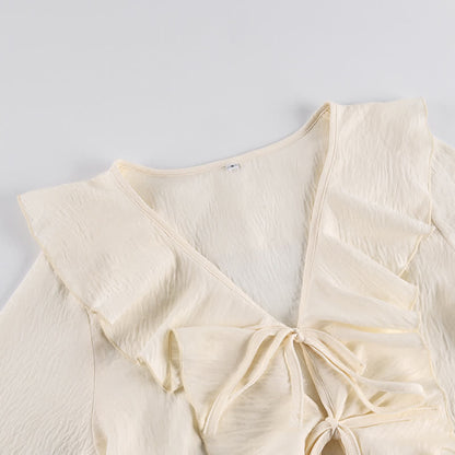Ensemble de vêtements d'intérieur romantiques à volants et nœud sur le devant Ownkoti - image 2
