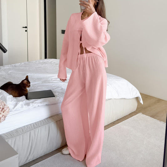 Ensemble de vêtements d'intérieur Ownkoti en coton doux texturé froissé - image 0