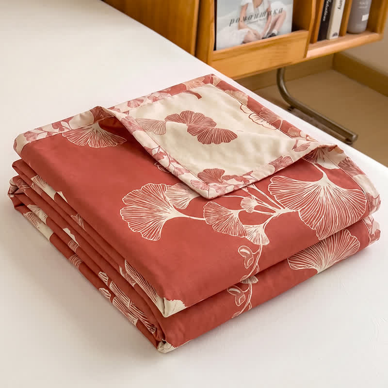 Ensemble de couvre-lit en coton à feuilles de ginkgo rouges Ownkoti - image 1