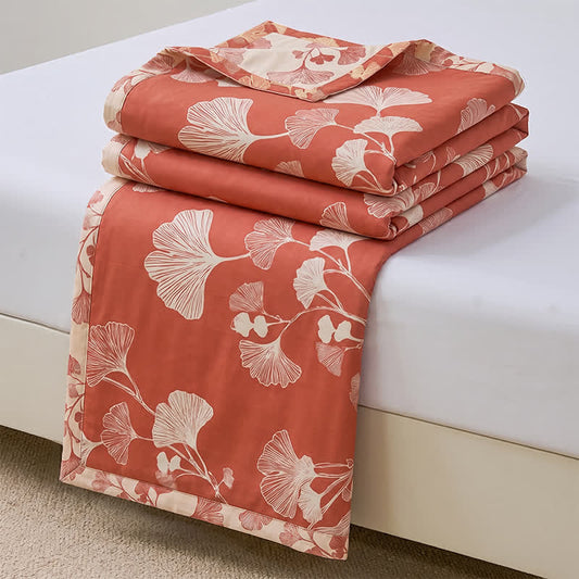 Ensemble de couvre-lit en coton à feuilles de ginkgo rouges Ownkoti - Rouge - Dessus de lit - Roi - image 0
