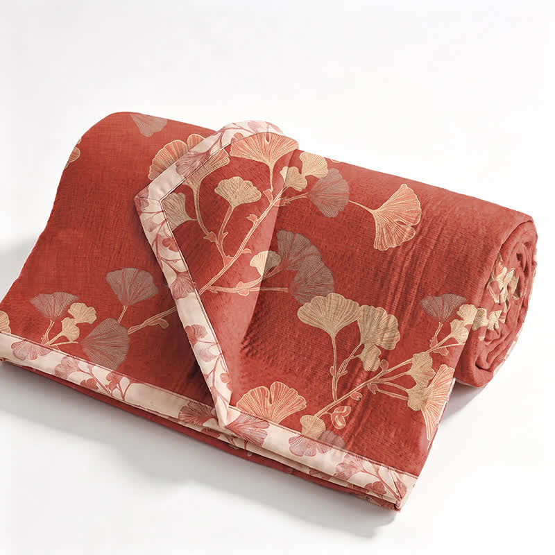 Ensemble de couvre-lit en coton à feuilles de ginkgo rouges Ownkoti - image 2