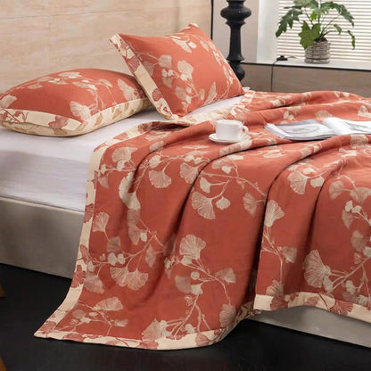 Ensemble de couvre-lit en coton à feuilles de ginkgo rouges Ownkoti - Rouge - 2 taies d'oreiller - 40'' x 20'' - image 3