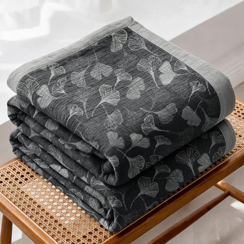 Ensemble de couvertures en coton à feuilles de ginkgo gris et noir Ownkoti - image 7