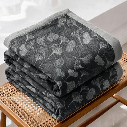 Ensemble de couvertures en coton à feuilles de ginkgo gris et noir Ownkoti - image 7