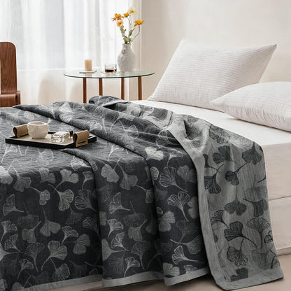 Ensemble de couvertures en coton à feuilles de ginkgo gris et noir Ownkoti - image 9
