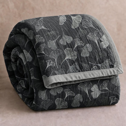 Ensemble de couvertures en coton à feuilles de ginkgo gris et noir Ownkoti - Noir - 90" x 92" - image 6