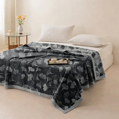 Ensemble de couvertures en coton à feuilles de ginkgo gris et noir Ownkoti - image 11