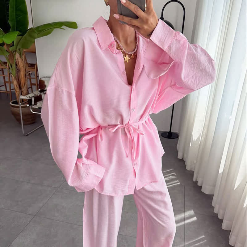 Ensemble de vêtements d'intérieur texturés et froissés de couleur unie Ownkoti - Rose - L - image 6
