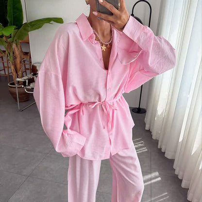 Ensemble de vêtements d'intérieur texturés et froissés de couleur unie Ownkoti - Rose - L - image 6
