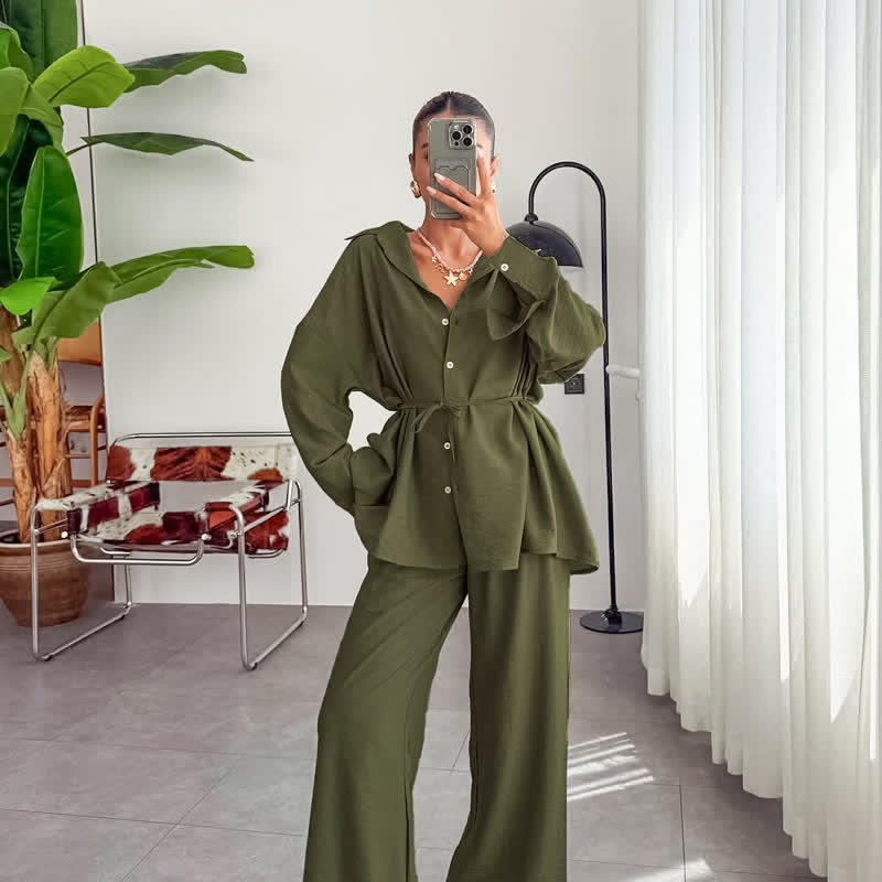 Ensemble de vêtements d'intérieur texturés et froissés de couleur unie Ownkoti - Vert - L - image 7
