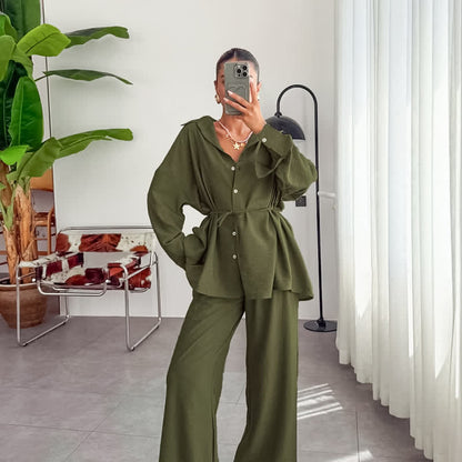 Ensemble de vêtements d'intérieur texturés et froissés de couleur unie Ownkoti - Vert - L - image 7
