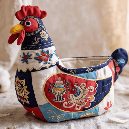Panier de rangement pour poulet en patchwork folklorique Ownkoti - Panier de rangement pour coq - image 0