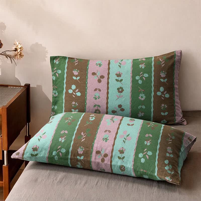 Couvre-lit en coton à rayures multicolores Ownkoti - 2 taies d'oreiller - 19" x 29" - image 3