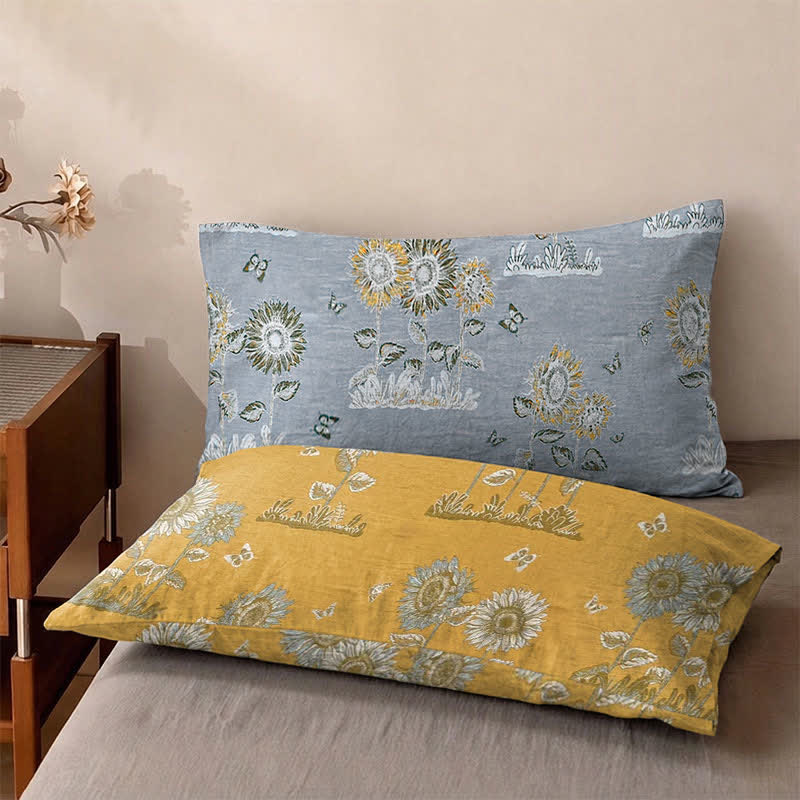 Couvre-lit artistique Ownkoti en gaze de coton à motif tournesol - 2 taies d'oreiller - 19" x 29" - image 3
