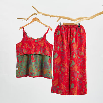 Ensemble de détente Ownkoti Retro Red Leaf Cotton Cami Lounge Set - image 1