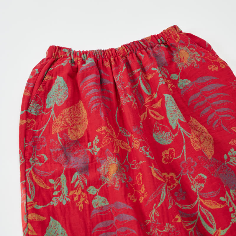 Ensemble de détente Ownkoti Retro Red Leaf Cotton Cami Lounge Set - image 3