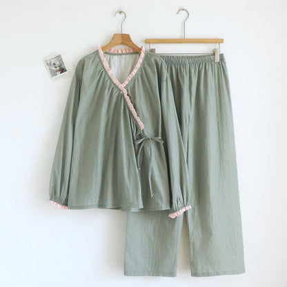 Ensemble de vêtements d'intérieur en coton à nouer sur le côté Ownkoti - Vert - XL - image 0