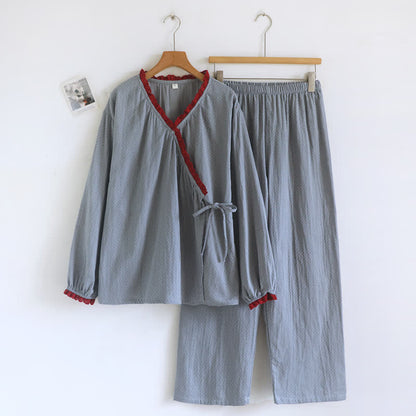 Ensemble de vêtements d'intérieur en coton à nouer sur le côté Ownkoti - Bleu - XL - image 5