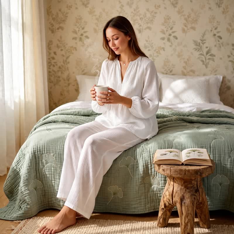 Ensemble de vêtements d'intérieur Ownkoti en gaze de coton blanc uni - image 1
