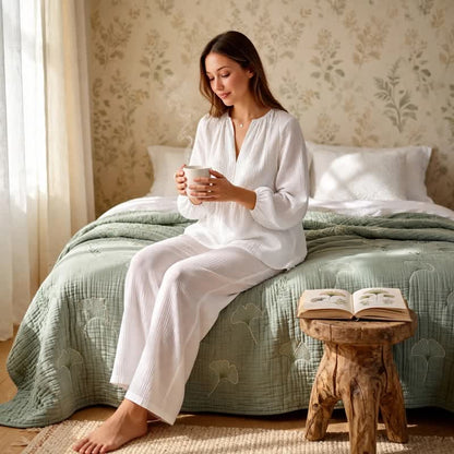 Ensemble de vêtements d'intérieur Ownkoti en gaze de coton blanc uni - image 1