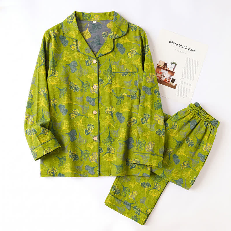 Ensemble kimono de détente en coton à motif de feuilles de ginkgo Ownkoti - image 14