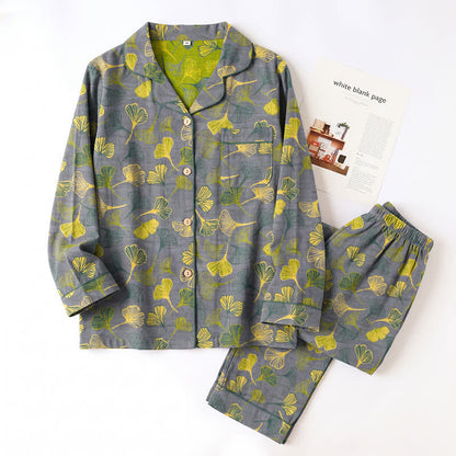 Ensemble kimono de détente en coton à motif de feuilles de ginkgo Ownkoti - image 6