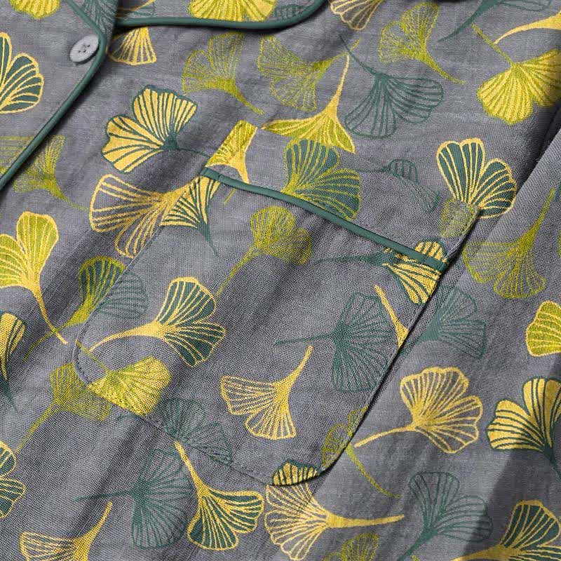 Ensemble kimono de détente en coton à motif de feuilles de ginkgo Ownkoti - image 2
