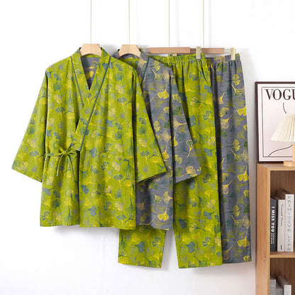 Ensemble kimono de détente en coton à motif de feuilles de ginkgo Ownkoti - image 12