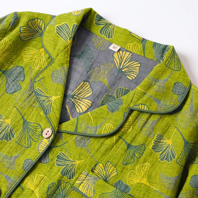 Ensemble kimono de détente en coton à motif de feuilles de ginkgo Ownkoti - image 9
