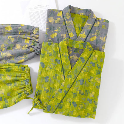 Ensemble kimono de détente en coton à motif de feuilles de ginkgo Ownkoti - image 13