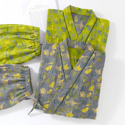 Ensemble kimono de détente en coton à motif de feuilles de ginkgo Ownkoti - image 5