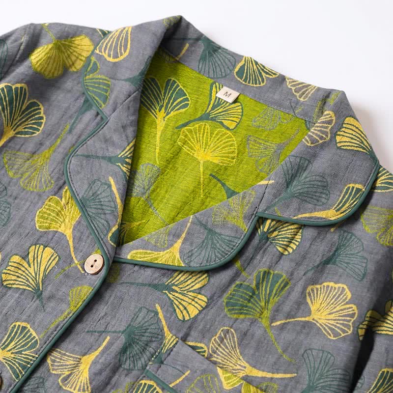 Ensemble kimono de détente en coton à motif de feuilles de ginkgo Ownkoti - image 1